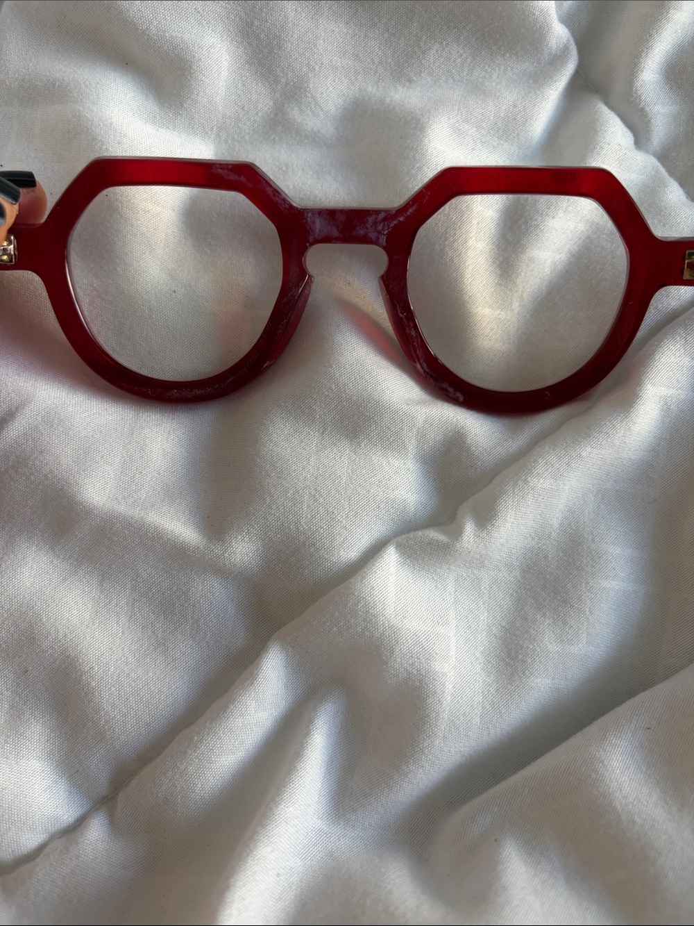 Translucent Ruby Red Angular Round Glasses - Picture 4 of 8